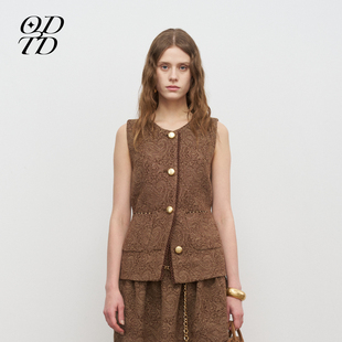 新款 ODTD25秋季 腰果花圆领单排扣小香风复古马甲女 设计师女装