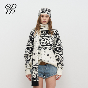 复古费尔岛圆领套头毛衣长袖 新款 ODTD25秋季 针织衫 设计师女装