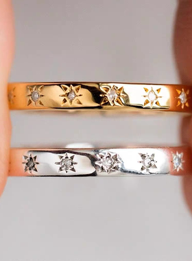 曹适S925银食指戒情侣日韩ins森系指环小众款六芒星戒指男女通用