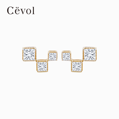 Cevol新奢钻石 时空序列系列三钻耳钉独特设计小众精致高级感耳饰