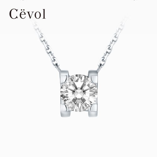 Cevol新奢钻石 Classic系列 铂金单钻培育钻扣头牛头钻石项链女