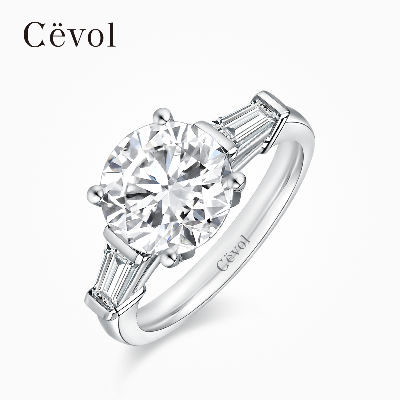 Cevol新奢钻石 18K金铂金三石椭圆婚戒1克拉培育钻石戒指女