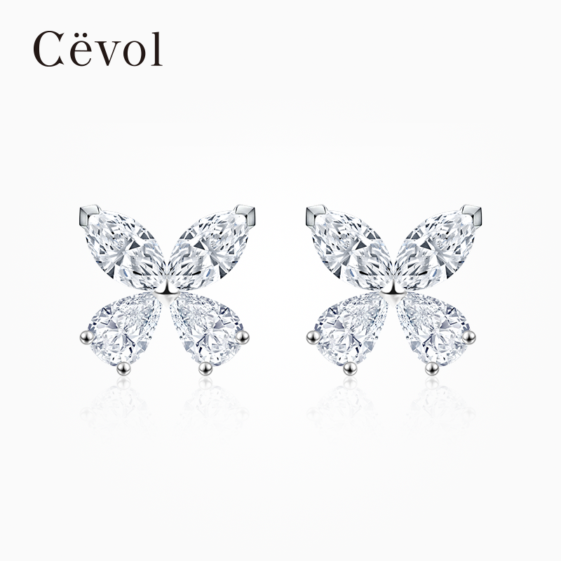 【培育】Cevol新奢钻石 蝶系列蝴蝶造型铂金钻石耳钉优雅璀璨闪耀