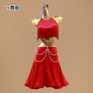 高级新款拉丁舞比赛服装专业舞蹈流苏连衣裙艺考级花服黑池演出服