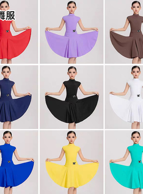 拉丁舞服女童春夏新款锦纶小高领短袖分体鱼骨正式比赛规定服