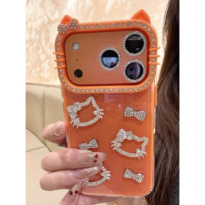 猫耳满钻蝴蝶结适用iPhone17promax手机壳新款16pro可爱卡通15保护壳苹果14pro少女心13个性创意12防摔11软壳