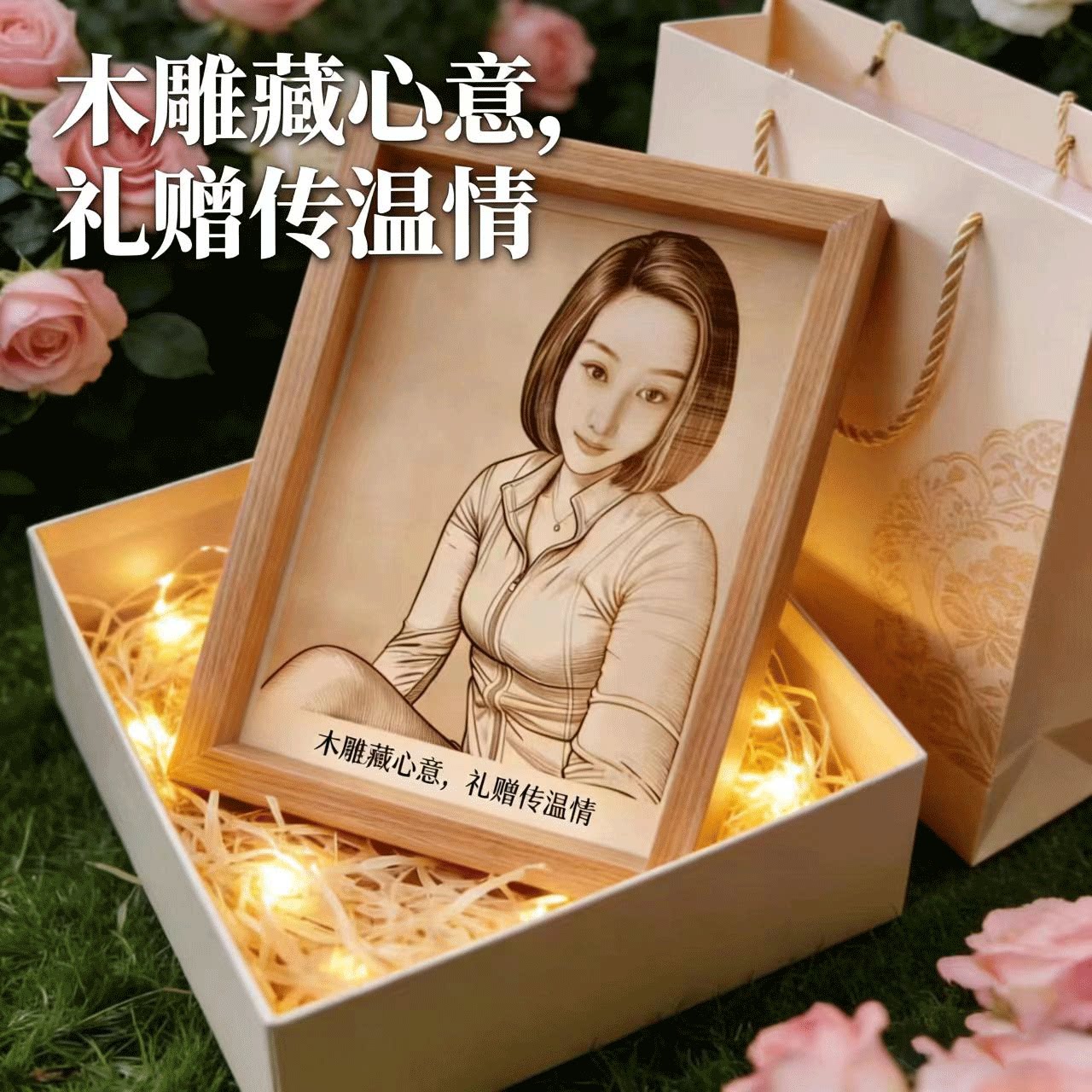 木刻画定做制照片彩雕木板画微雕画diy相片创意生日礼物送女朋友