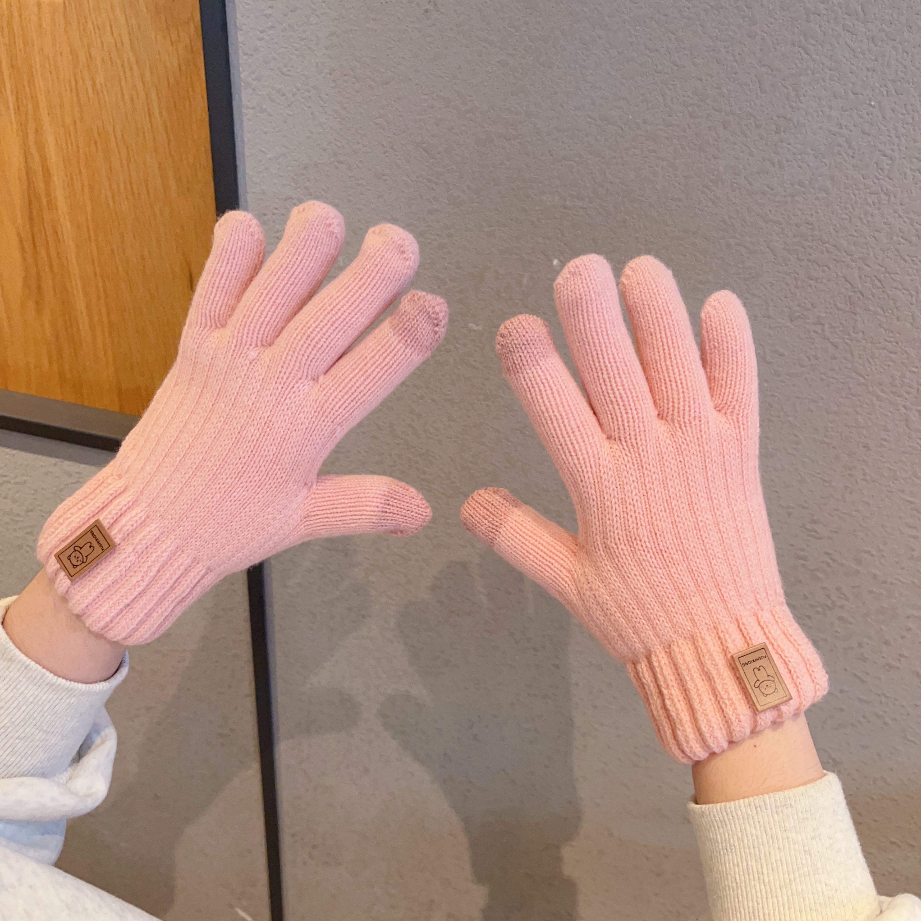 针织手套女冬季2025新款分指可触屏保暖加绒加厚骑行毛线手套