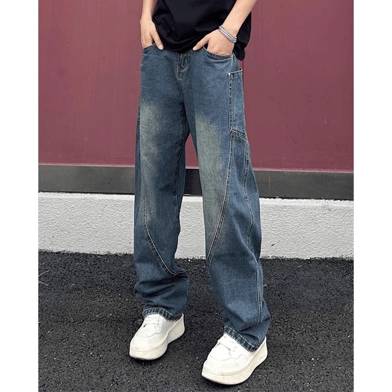 美式高街弯刀牛仔裤男款微喇裤