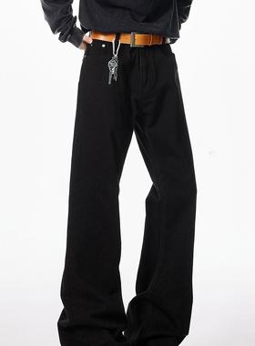 巴黎bootcut黑色弯刀牛仔裤男秋季潮牌宽松cleanfit微喇直筒裤子