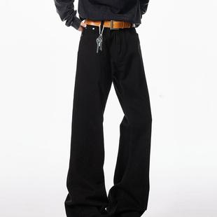 子 潮牌宽松cleanfit微喇直筒裤 巴黎bootcut黑色弯刀牛仔裤 男秋季