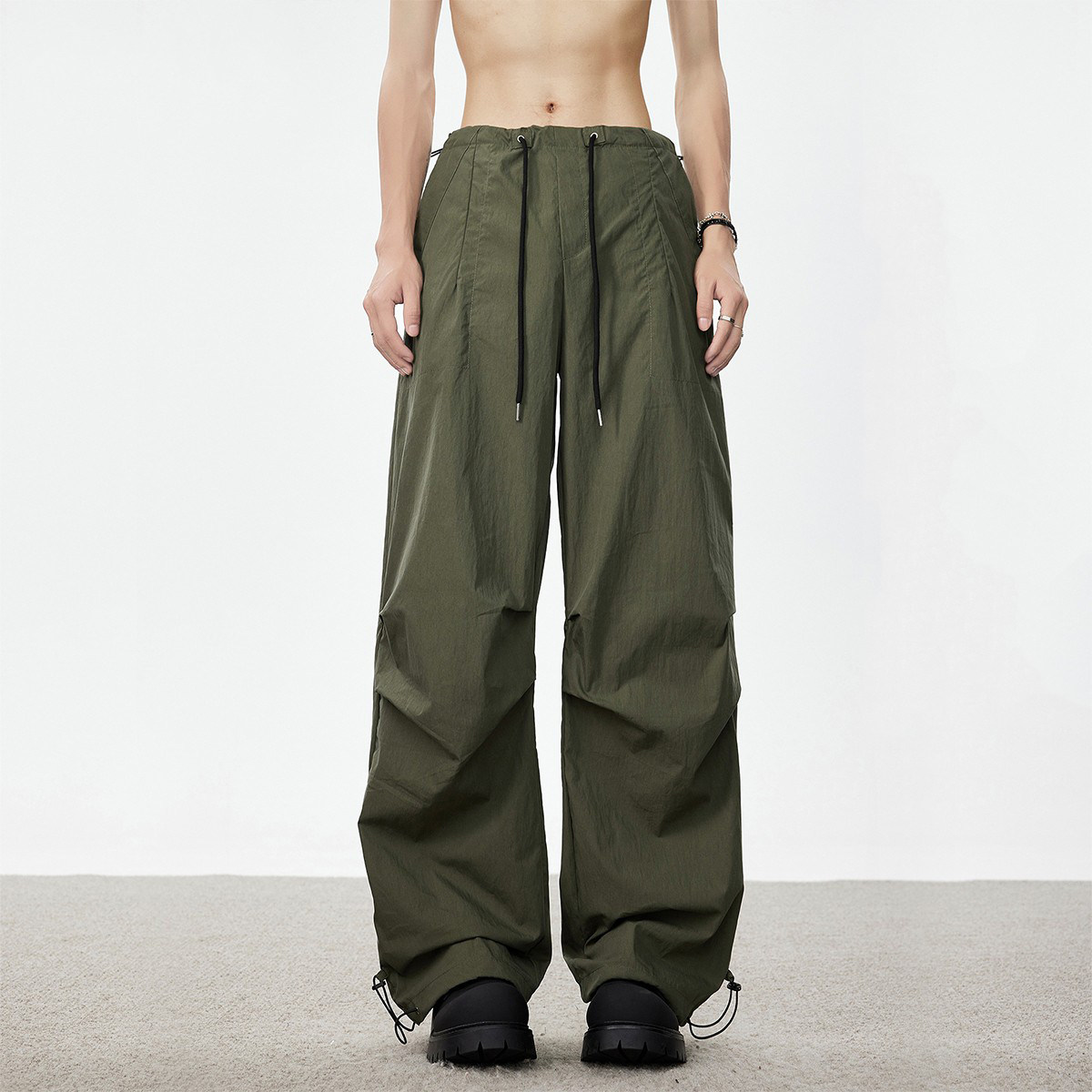 美式复古军绿色伞兵工装裤子男秋季潮牌宽松速干阔腿裤休闲冲锋裤,男装,休闲裤,淘宝优惠券,粉丝福利购,淘宝优惠卷