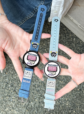 原创笑脸猫咪适用小米watchS4手表S3表带Watch5真皮质帆布新款小米S2/Color2替换腕带夏天男女高级S1Pro运动