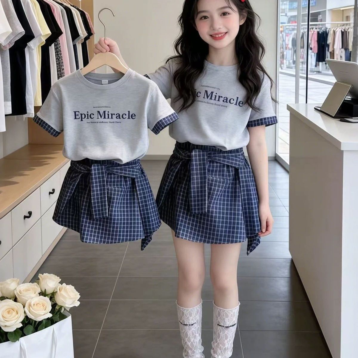 女童夏季套装2026新款超好看夏天衣服短袖T恤儿童夏装裙子两件套