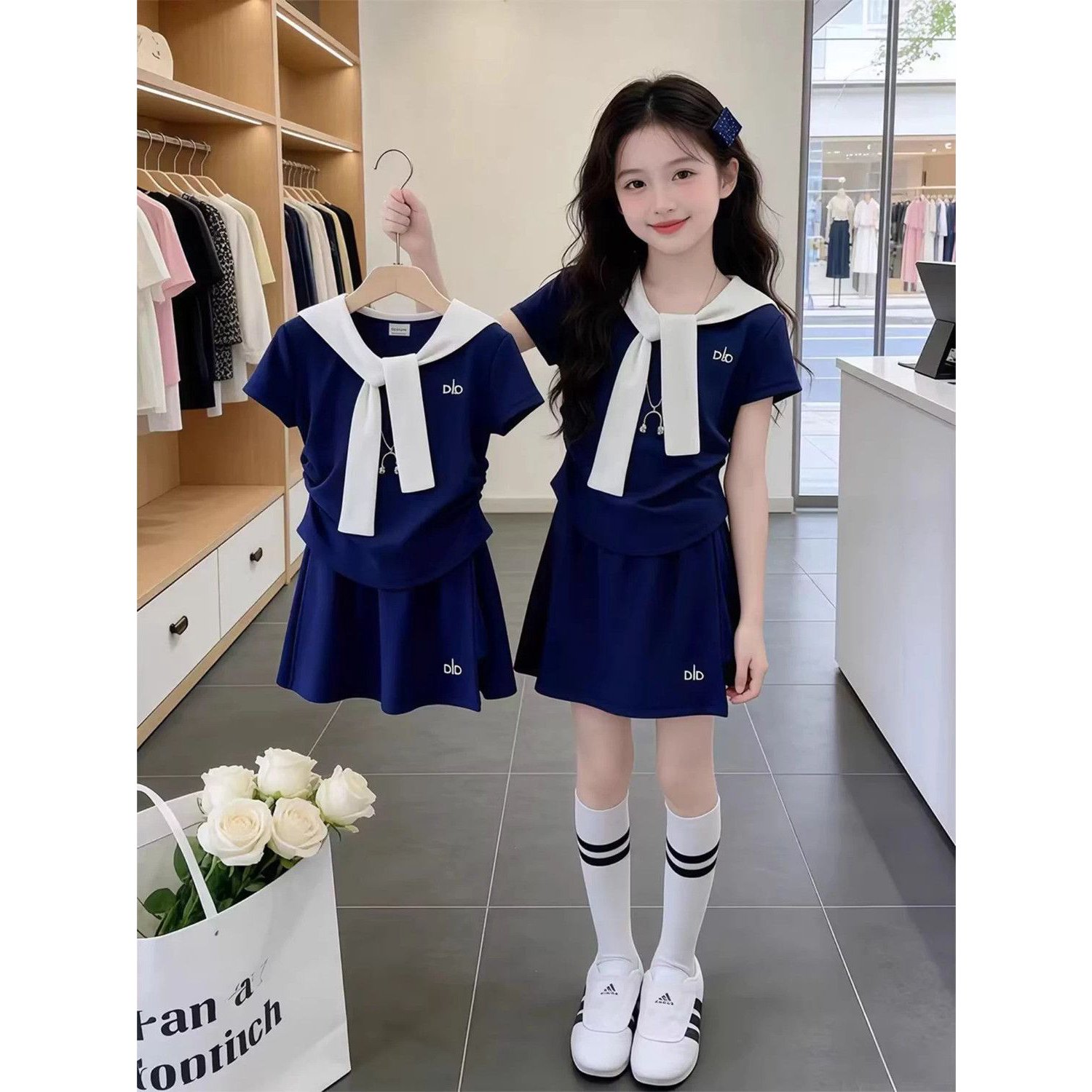 女童披肩裙子套装2026夏季新款超好看夏装洋气儿童短袖短裙两件套