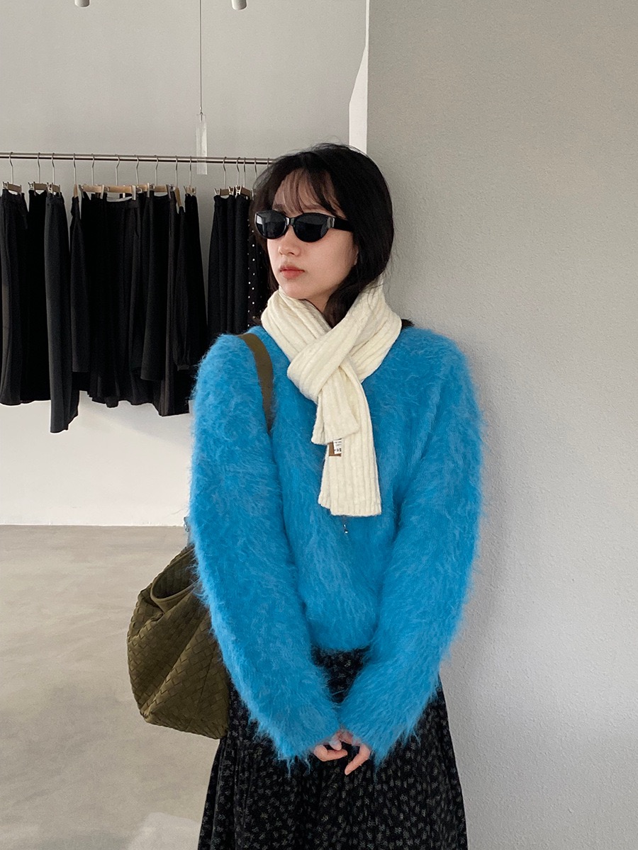 江左  简约百搭 拉毛毛衣女秋冬新款圆领套头针织衫上衣 U1438