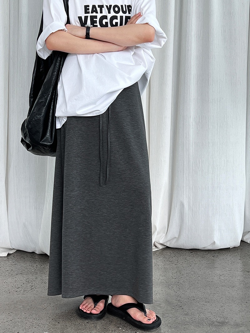 鹿西 韩版直筒a字半身裙冬季新款高腰抽绳休闲长裙包臀伞裙子2673