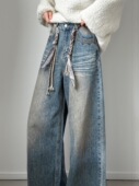 早秋新款 做旧牛仔裤 宽松显瘦休闲阔腿直筒裤 橘芷 宽松牛仔裤 6900