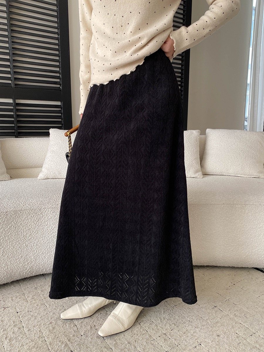 司南 温柔日常 法式镂空提花高腰显瘦垂感A字加绒半身裙 SN8477