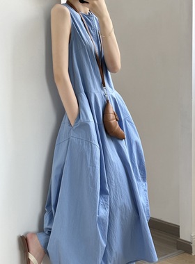 言双 花苞大摆无袖连衣裙夏季新款气质高级感简约背心裙82103