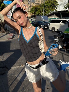 拼色花边V领扭结针织吊带背心 」MMFISH 26M071 2.24春夏新品 「