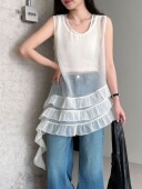 温柔风不规则荷叶边无袖 鹿西 法式 上衣女26早春叠穿背心裙89025