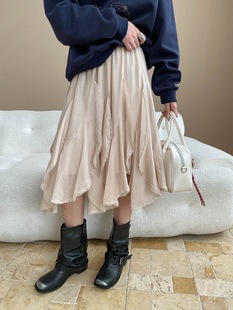 司南 摇曳旋律 醋酸天丝混纺松紧腰不规则蕾丝拼接半身裙 SN7800