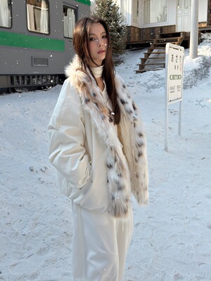 MMFISH时髦街头辣妹风高级豹纹毛领廓形派克服加厚毛毛外套25Y669