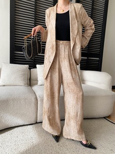 司南 早春新款 亚麻混纺高智老钱晕染西装外套阔腿裤套装 SN8644