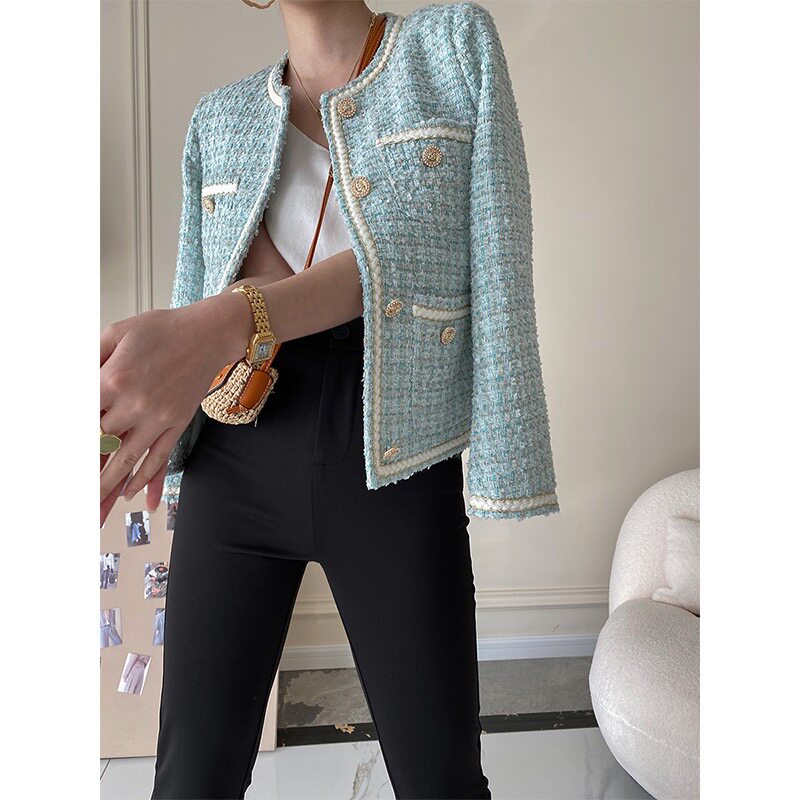 司南 法式蒂芙蓝小香风短款外套女装小众设计2025秋冬新款 SN1100