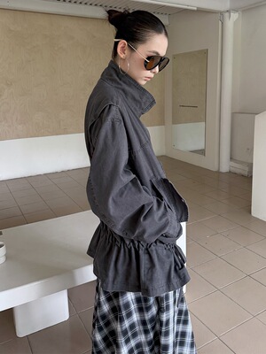 MMFISH时髦街头做旧立领低腰抽绳设计廓形洗水中长夹克外套25W477