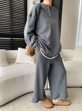 司南 早春新款 慵懒博主风半开领卷边卫衣阔腿裤两件套装 SN8581