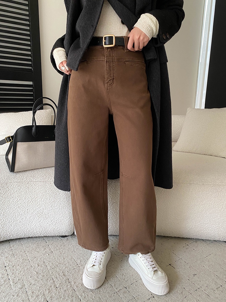 司南 随性老钱风 腔调工字褶弯刀剪裁宽松显瘦加绒牛仔裤 SN8339