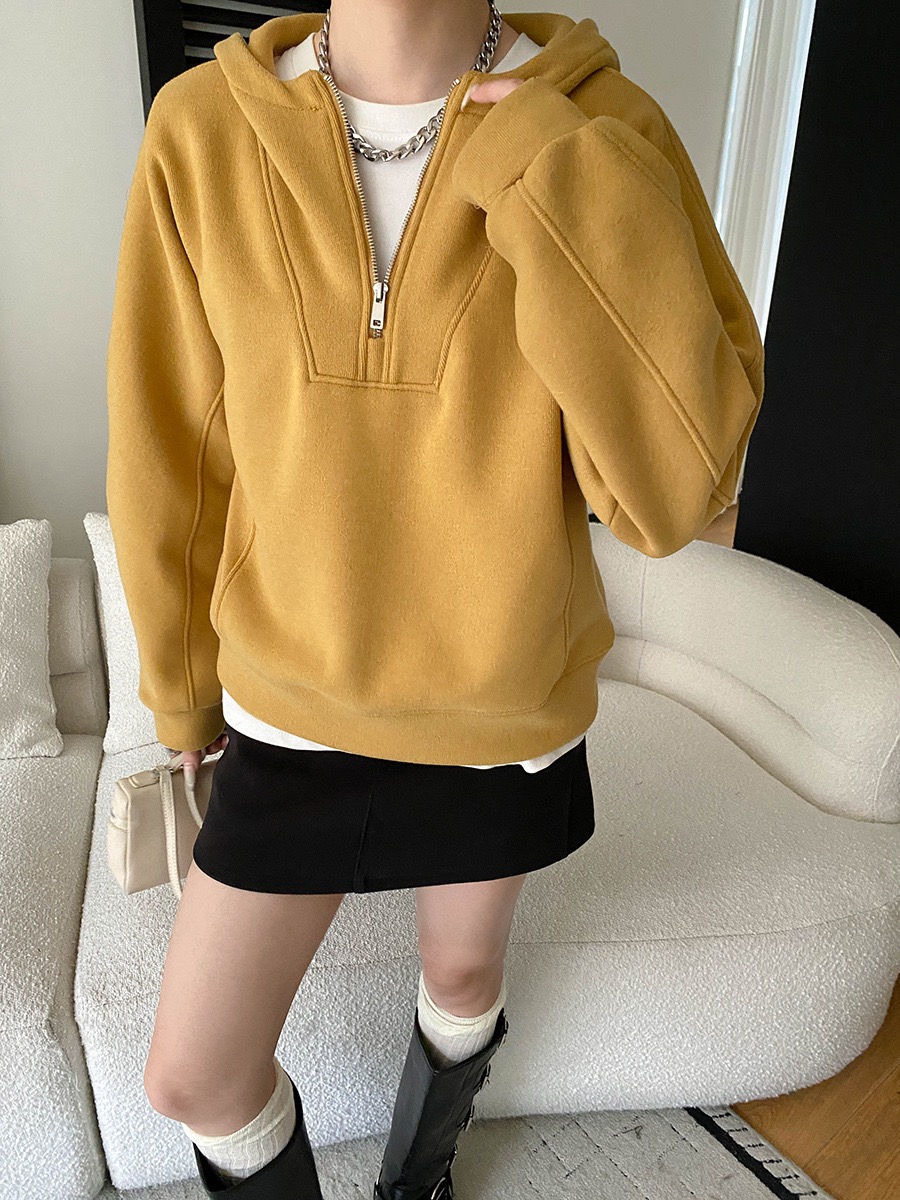 司南 随性氛围感 美式慵懒风半拉链连帽休闲宽松加绒卫衣 SN8424