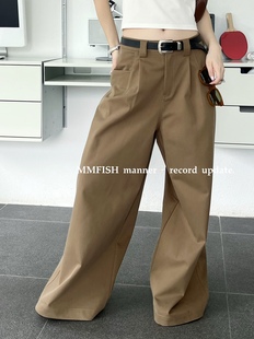 MM.FISH十三行时髦复古高街西裤 洋气 宽松阔腿慵懒纯色直筒休闲裤