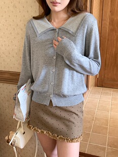 3th Morning 早春新款 学院风撞色条纹海军领针织开衫ZY3955