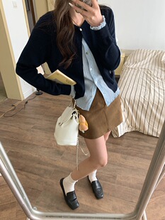 撞色假两件木耳边圆领针织开衫 首尔假日 ZY3990 Morning 3th