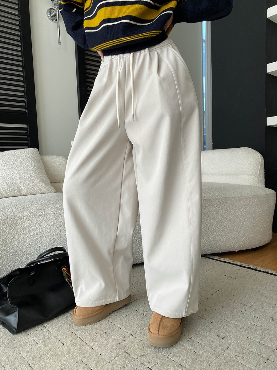 司南 舒适主义 立体剪裁抽绳阔腿宽松直筒显瘦加绒休闲裤 SN8433