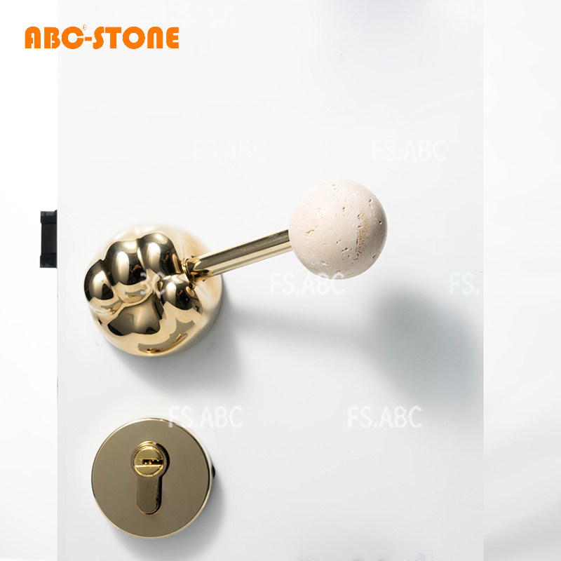 FS.ABC猫星人亮金天然石材门锁宠物家居静音通用型房门双开门锁