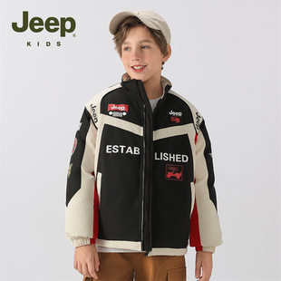 Jeep吉普童装男童外套冬装秋冬款2025新款机车服儿童大童冬季棉服