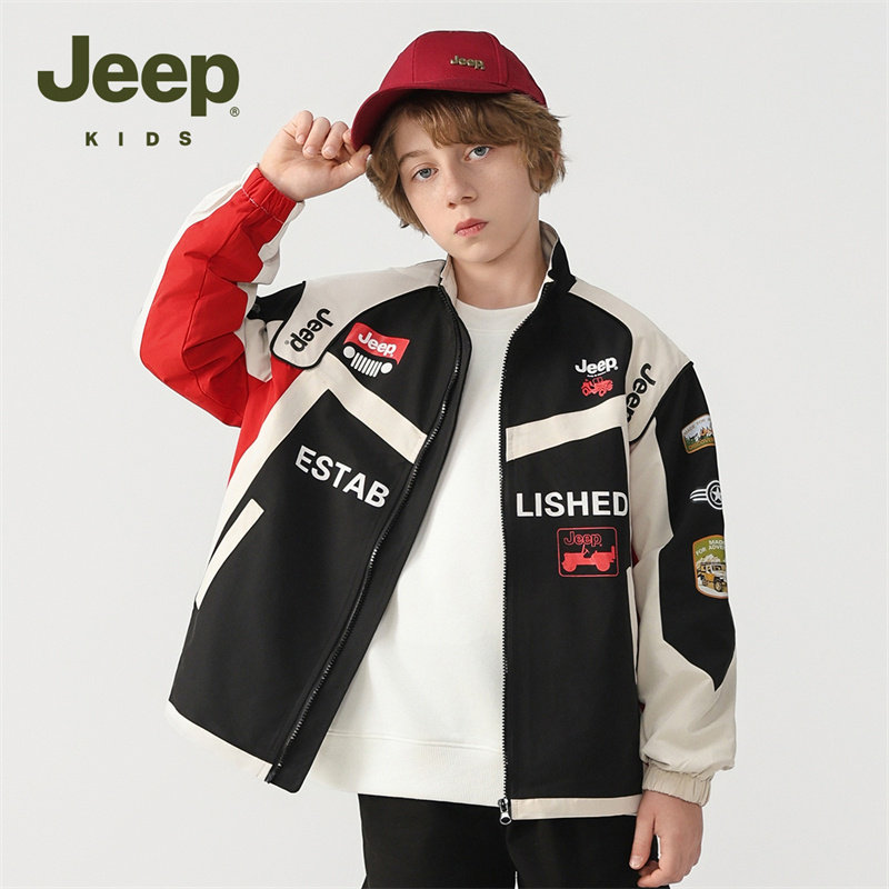 Jeep吉普童装棒球服男童秋冬款二合一外套春秋儿童中大童机车服潮