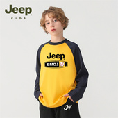 t恤2025春秋新款 Jeep吉普童装 上衣儿童圆领长袖 中大童字母印花潮T