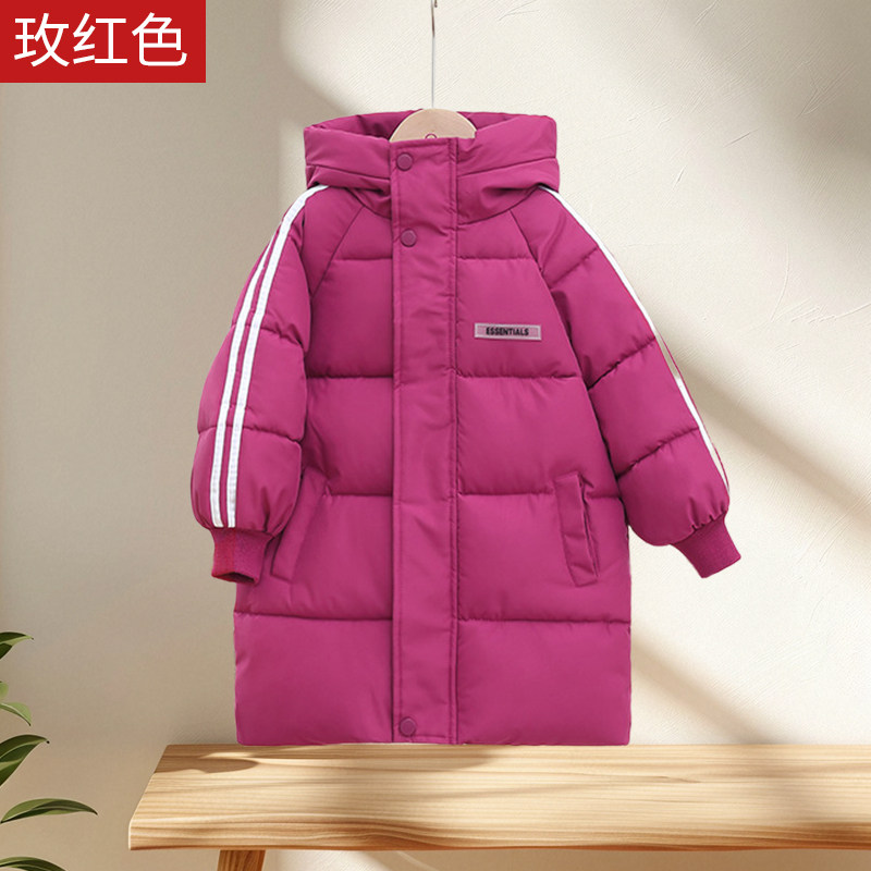 宝宝秋冬加厚男童女童中长款棉服中大童连帽保暖洋气外套韩版新款