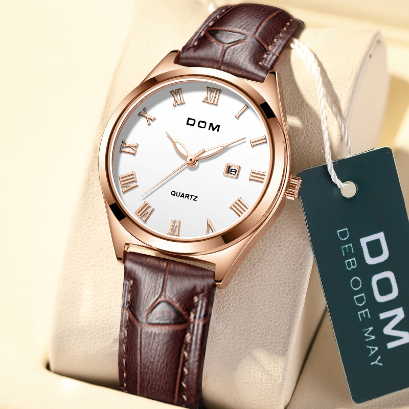 DOM腕表 时尚优雅气质防水皮带石英女表G-8852GL-7M5