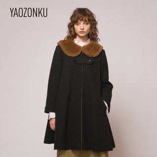 YAOZONKU姚宗谷设计师款26秋冬可拆卸娃娃连帽毛领斗篷大衣
