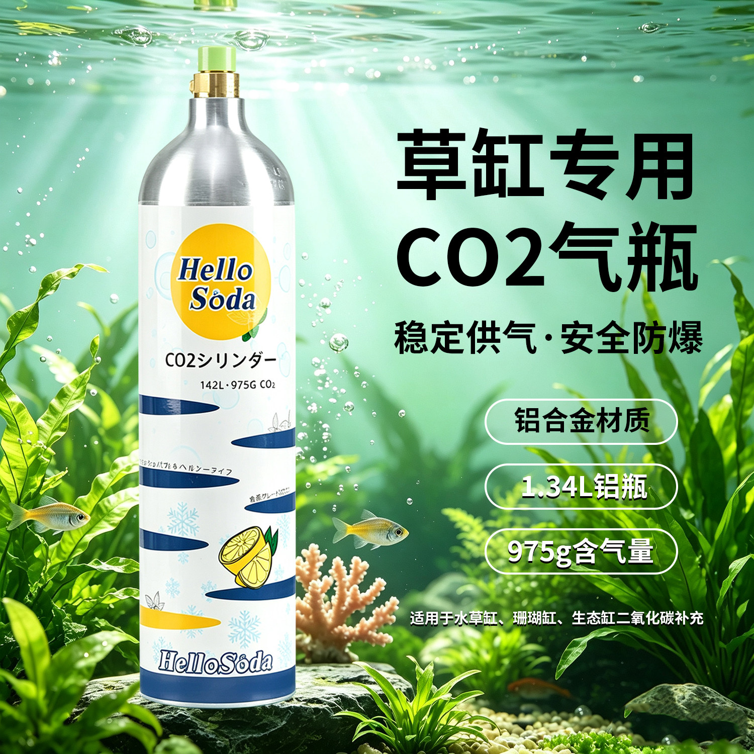 草缸专用二氧化碳气瓶TR系列铝合金气瓶水草缸1.34升二氧化碳气瓶