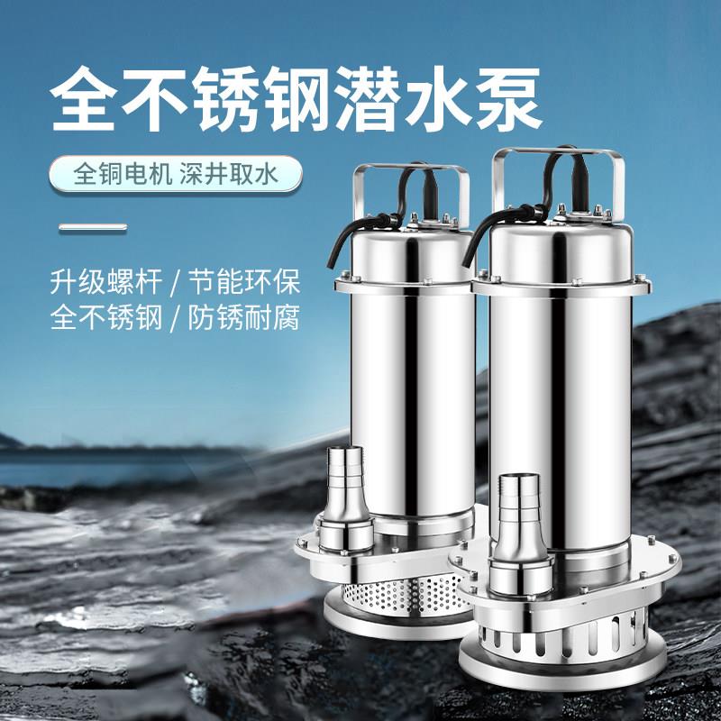 304全不锈钢潜水泵耐腐蚀化工泵220v高扬程抽水机三相排污水泵