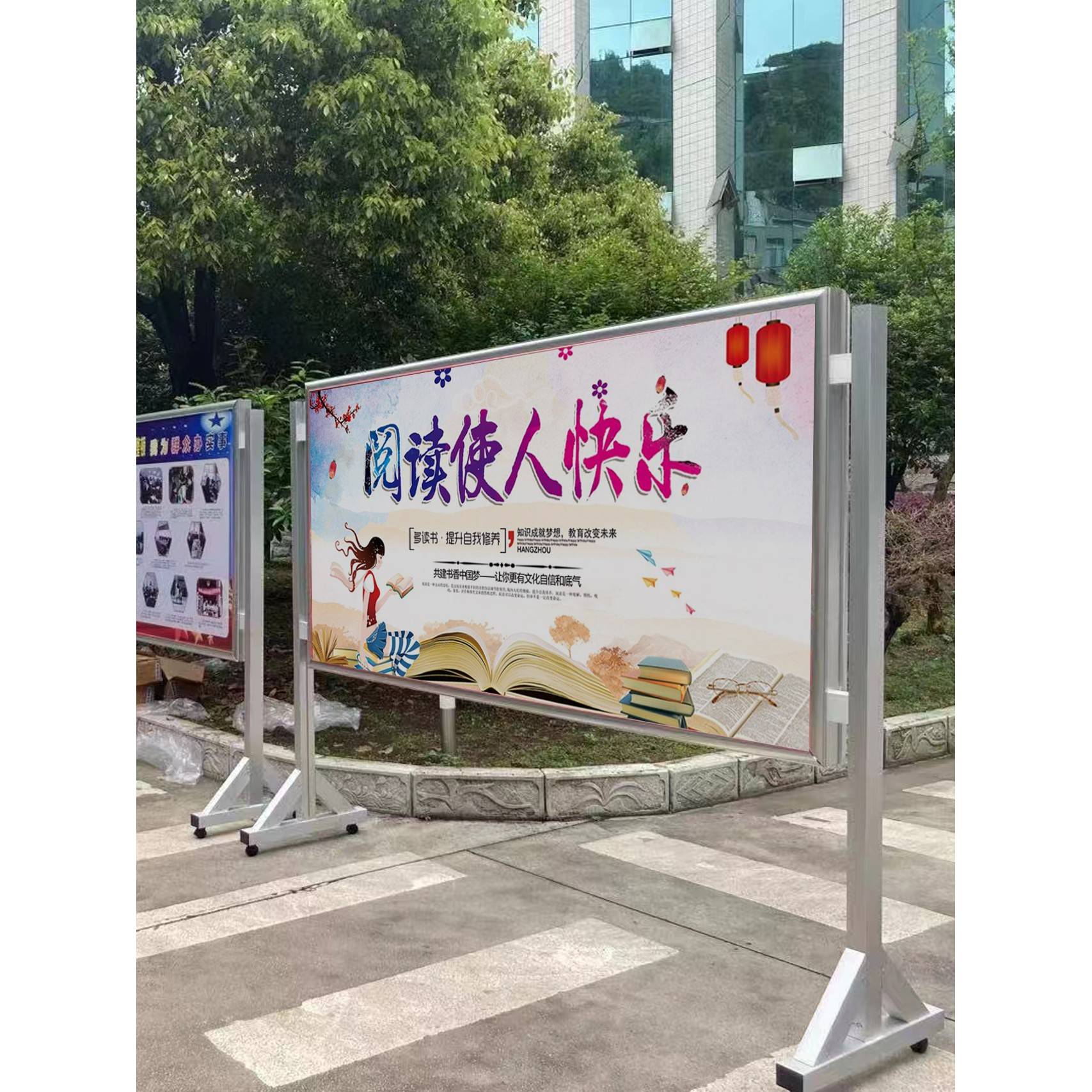宣传栏双动面 示牌内公展告栏户 无品牌/外不锈室钢管示公栏生移