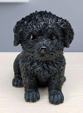 仿真黑色比熊犬树脂工艺品摆件可爱宠物小狗狗模型家居装饰品摆设