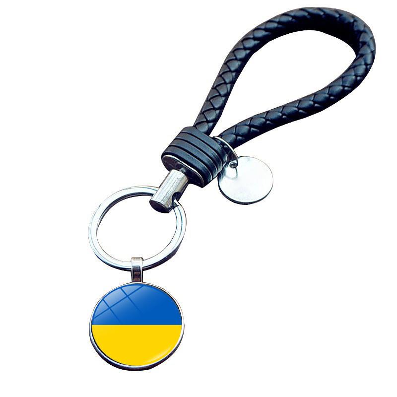 新款乌克兰钥匙扣挂件手工编织皮绳钥匙圈时尚创意包包汽车挂饰批